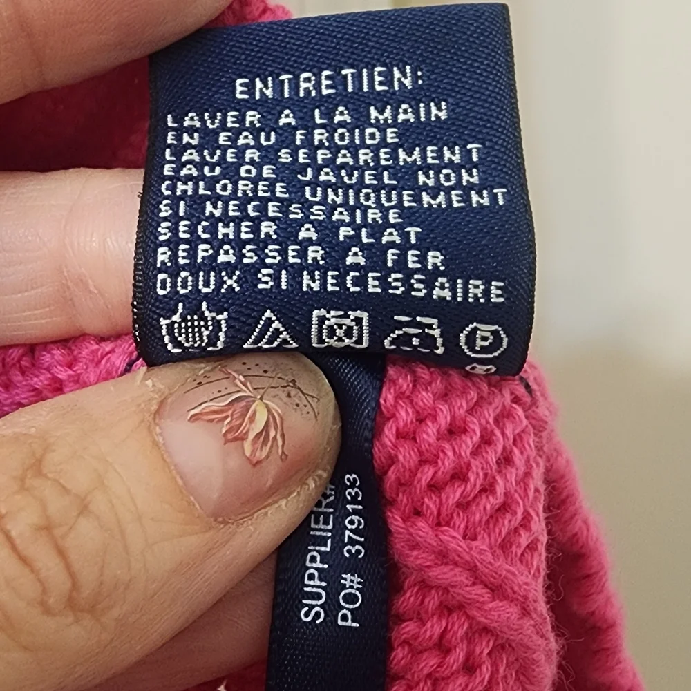 Ralph Lauren Sport Women's Pink Cable Knit Sweater, Size Large, Cotton.
